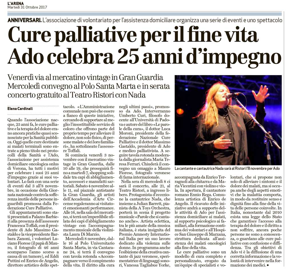 ADO Verona - giornale L'Arena del 31 ottobre 2017